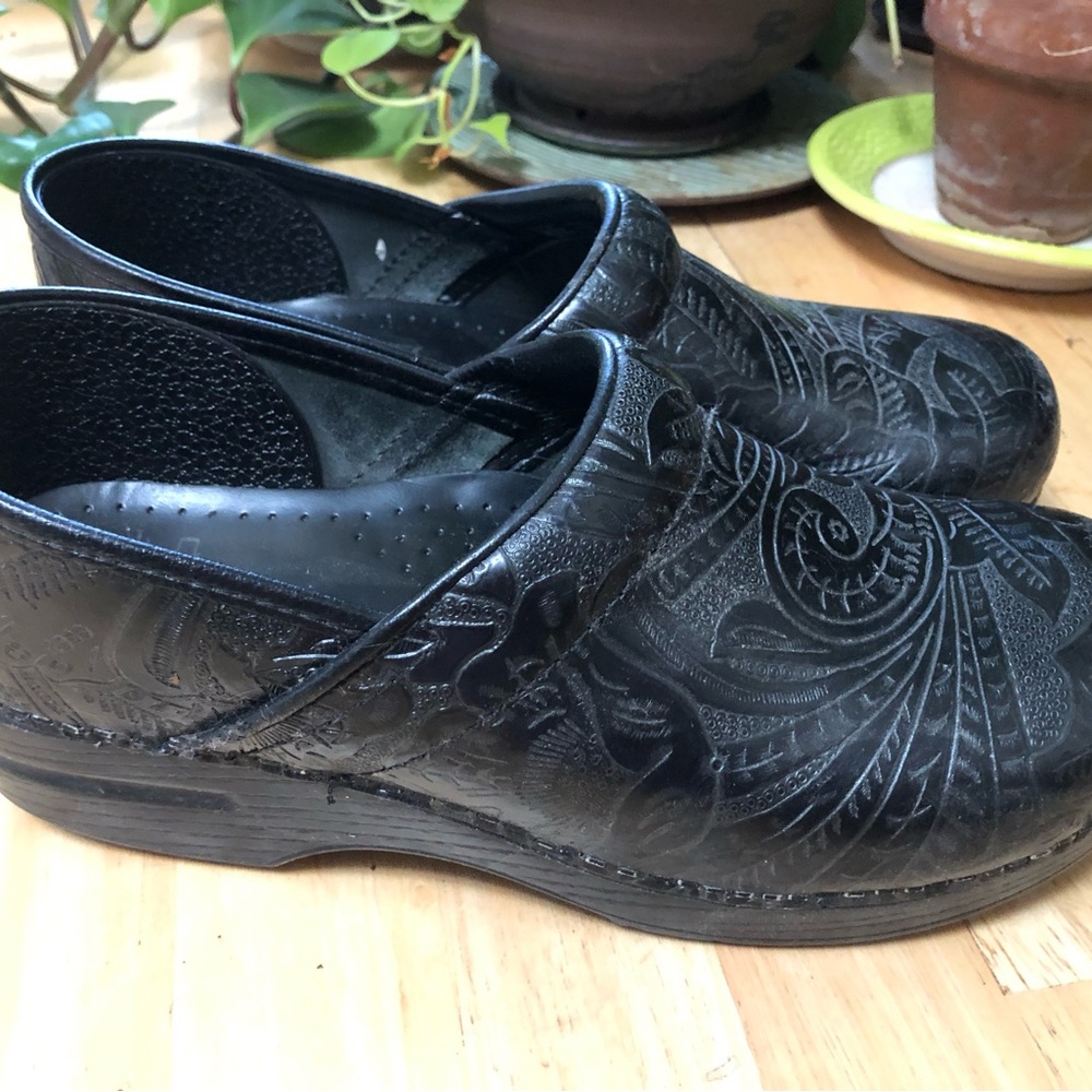 Dansko Black Embossed Sole Clogs